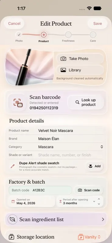 Edit product flow in VanityFresh